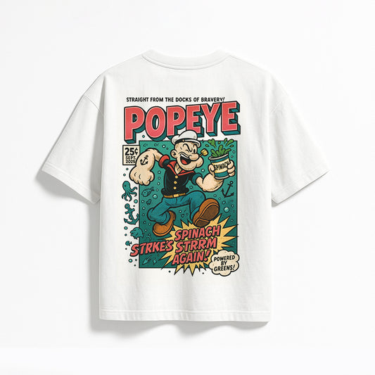 POPEYE™ SPINACH POWER OVERSIZED TEE – WHITE (180 GSM)